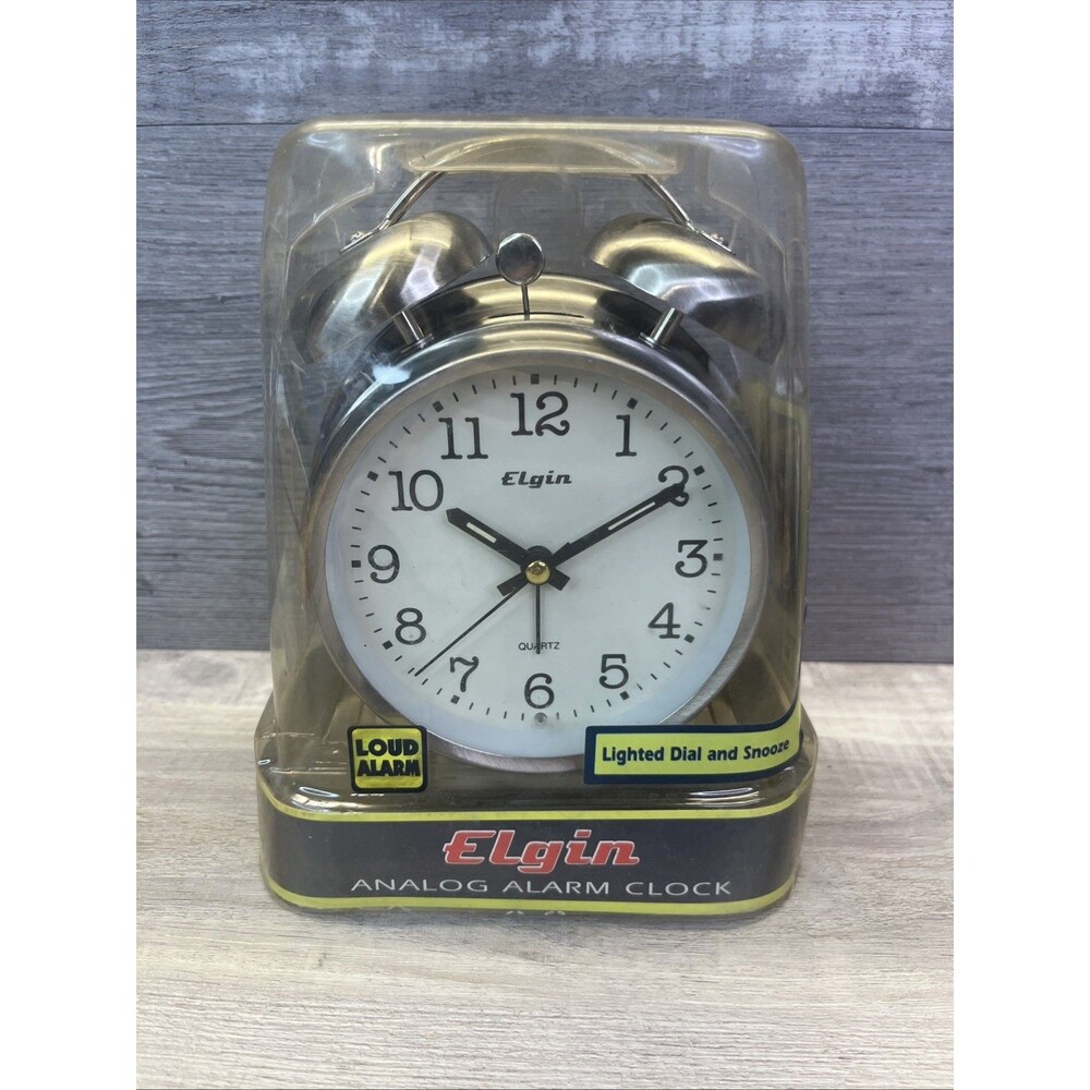 Vintage Style Elgin Double Bell Loud Alarm Clock With Quartz Lighted Dial Snooze